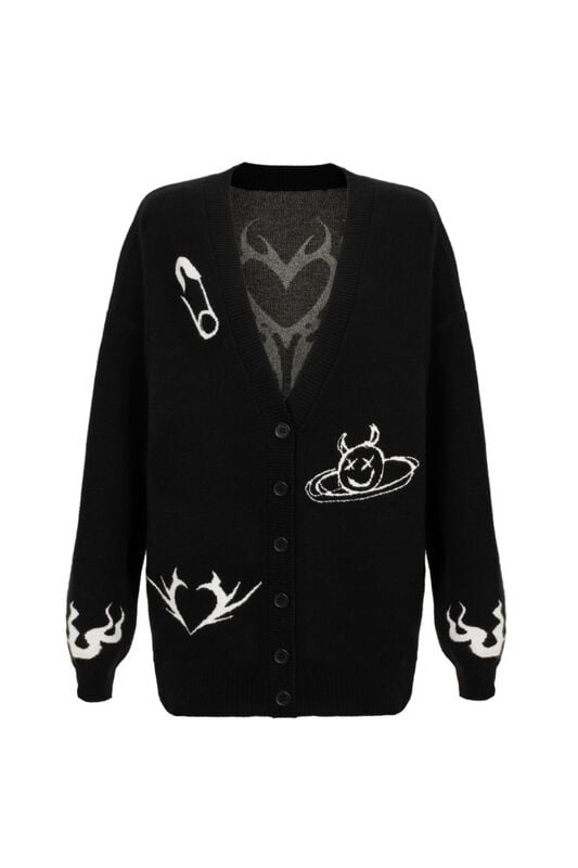 5057633355040 - Hell Bunny Mercy Cardigan Cardigan schwarz weiß in 3XL 5057633355040 - Hell Bunny Mercy Cardigan Cardigan schwarz weiß in 3XL