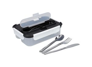 5057982052980 - Bento Style Luftdichte Lunchbox mit Besteck of Edelstahl Kunststoff Schwarz Weiß - Built