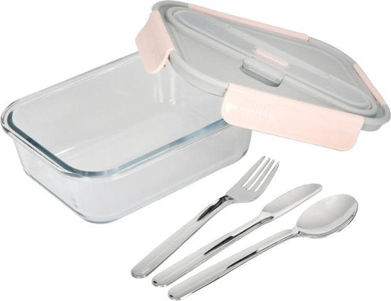 5057982053277 - Built Ny Lunchbox Mindful 900 Ml Glas Grau Rosa 2-teilig