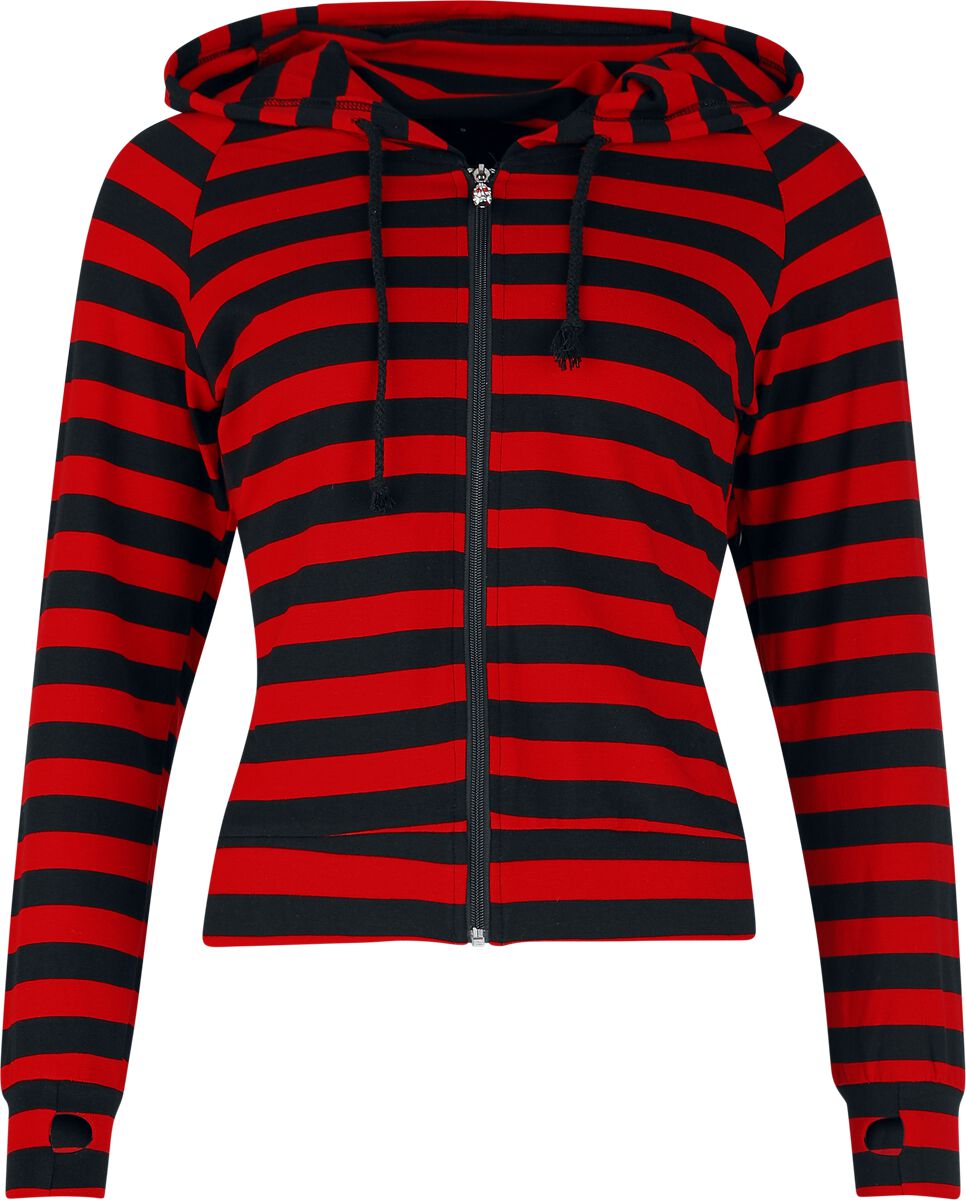 5059075182062 - Cat Ears Striped Hoodie Kapuzenpullover schwarz rot in XL
