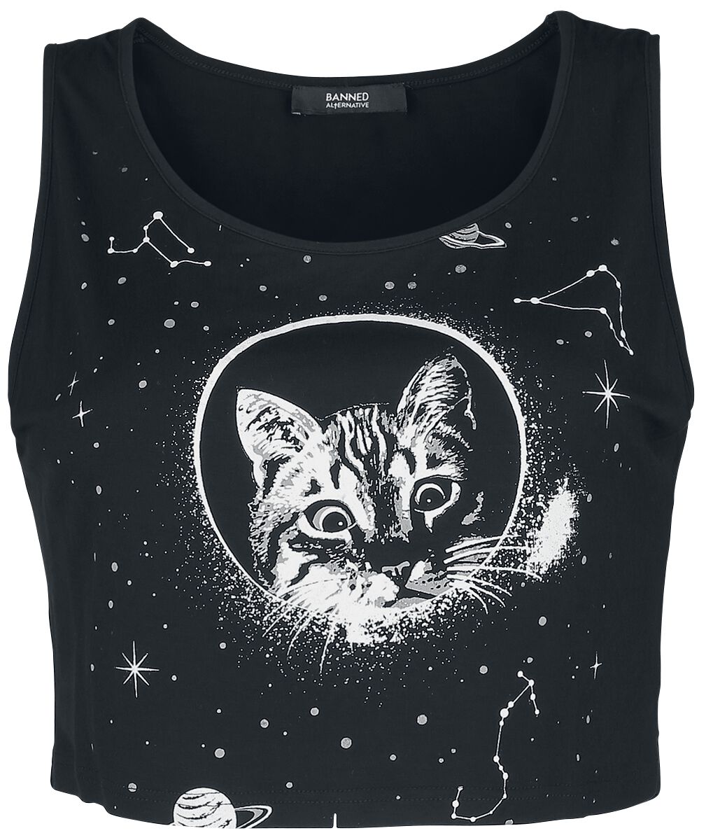 5059075250044 - Space Kitty Cropped Top Top schwarz in S 5059075250044 - Space Kitty Cropped Top Top schwarz in S