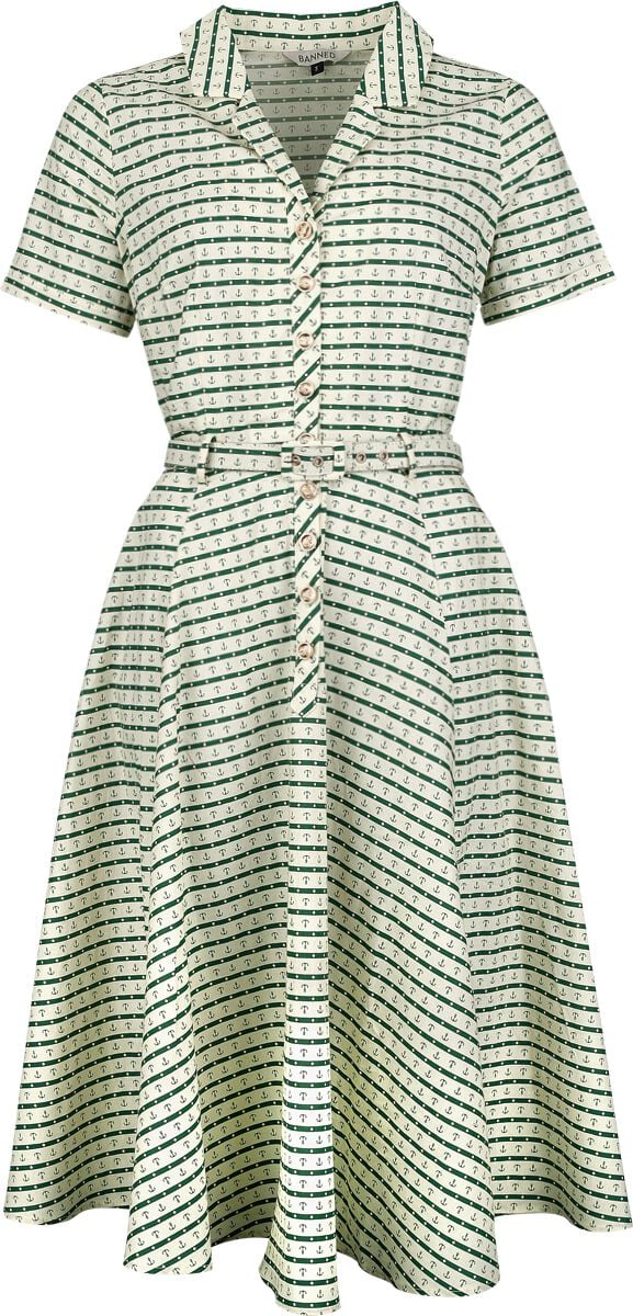 5059075424377 - Bella Anchor Ahead Dress Mittellanges Kleid beige grün in S 5059075424377 - Bella Anchor Ahead Dress Mittellanges Kleid beige grün in S