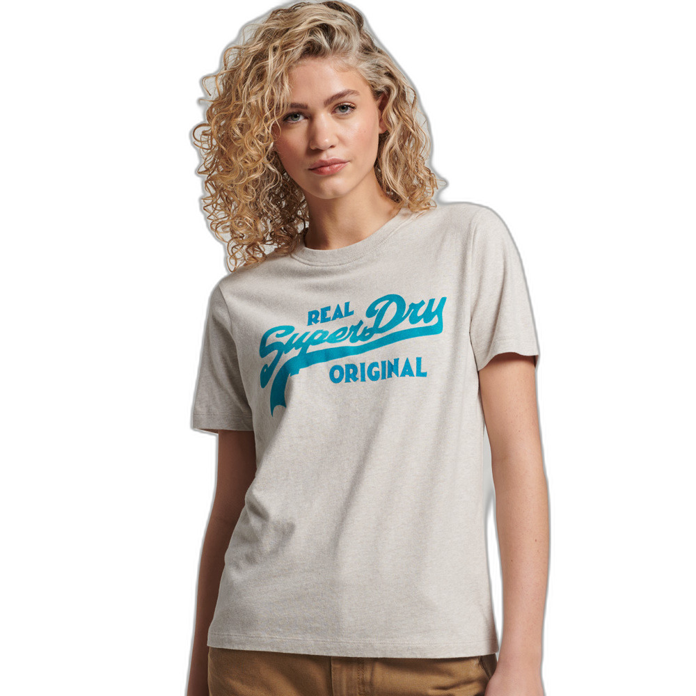 5059726497927 - Damen Vintage Logo Coll T-Shirt mit Schriftzug aus Bio-Baumwolle Beige - Größe 40