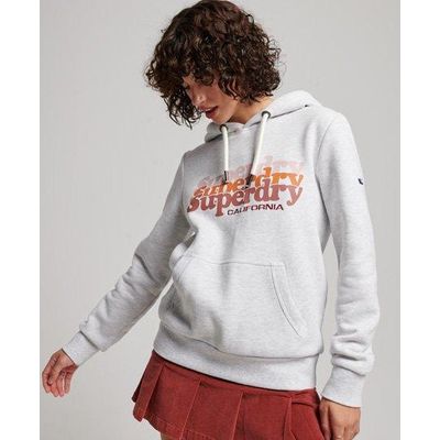 5059726502225 - Womens Vintage Infill Hoodie mit Schriftzug Grau Orange und Rot - Größe 36