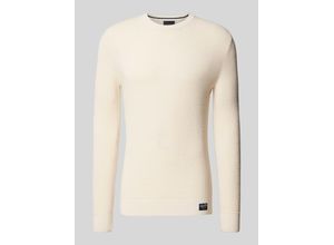 5059726783297 - Herren Strukturierter Strickpullover mit Rundhalsausschnitt Creme - Größe L