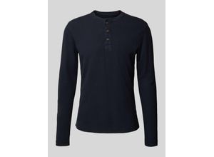 5059726823467 - Herren Henley Langarmoberteil mit Waffelmuster Marineblau - Größe XL