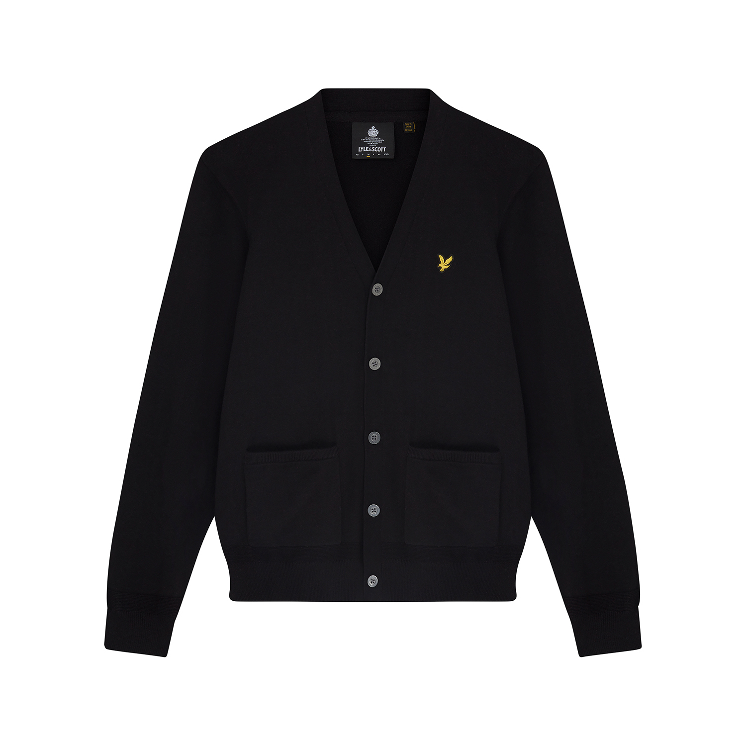 5059775381109 - Strickjacke mit V-Ausschnitt und Aufnäher Lyle & Scott