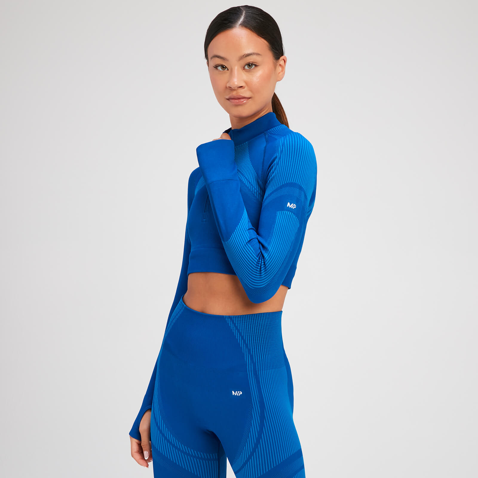 5059883245164 - Damen Tempo Ultra Nahtloses Langarm-Crop-Top mit 1 4-Reißverschluss – Surf-Blau - XXL