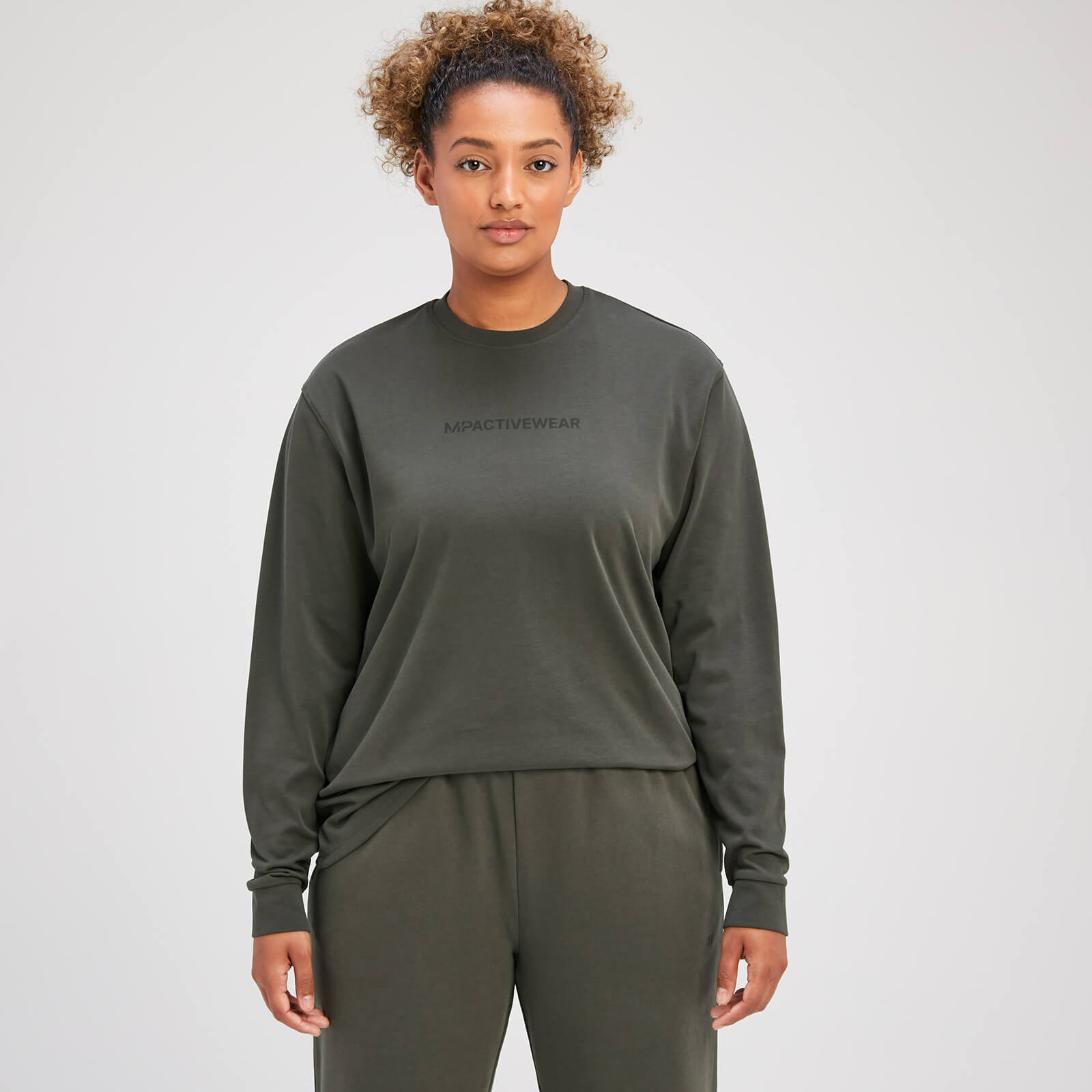 5059883246024 - Damen Rest Day Oversize-Langarm-Shirt – Graubraun-Grün - XS