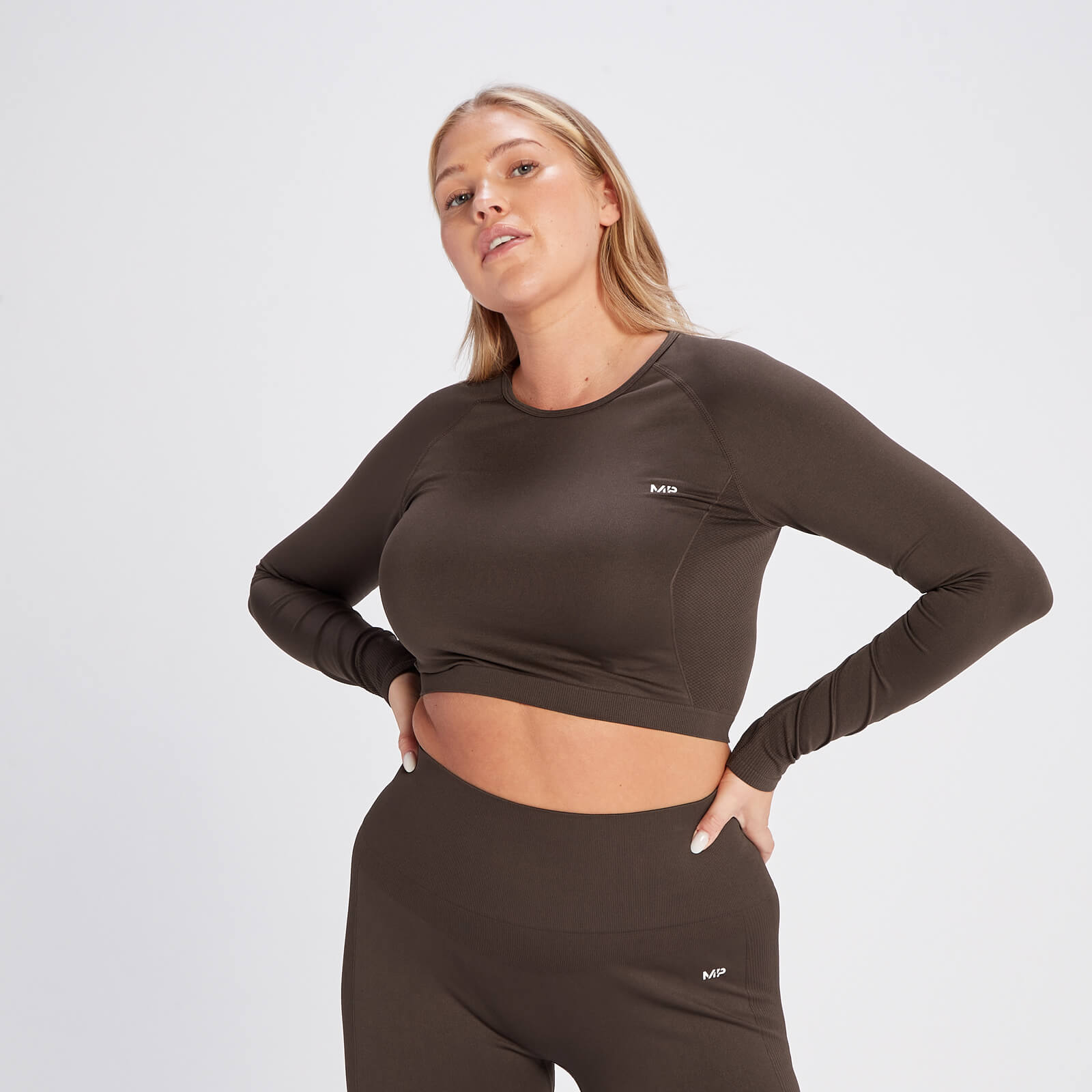 5059883261072 - Womens Shape Seamless Long Sleeve Crop Top - Coffee - XS