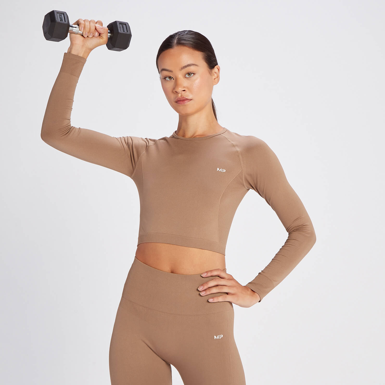 5059883262277 - Womens Shape Seamless Long Sleeve Crop Top - Toffee - M