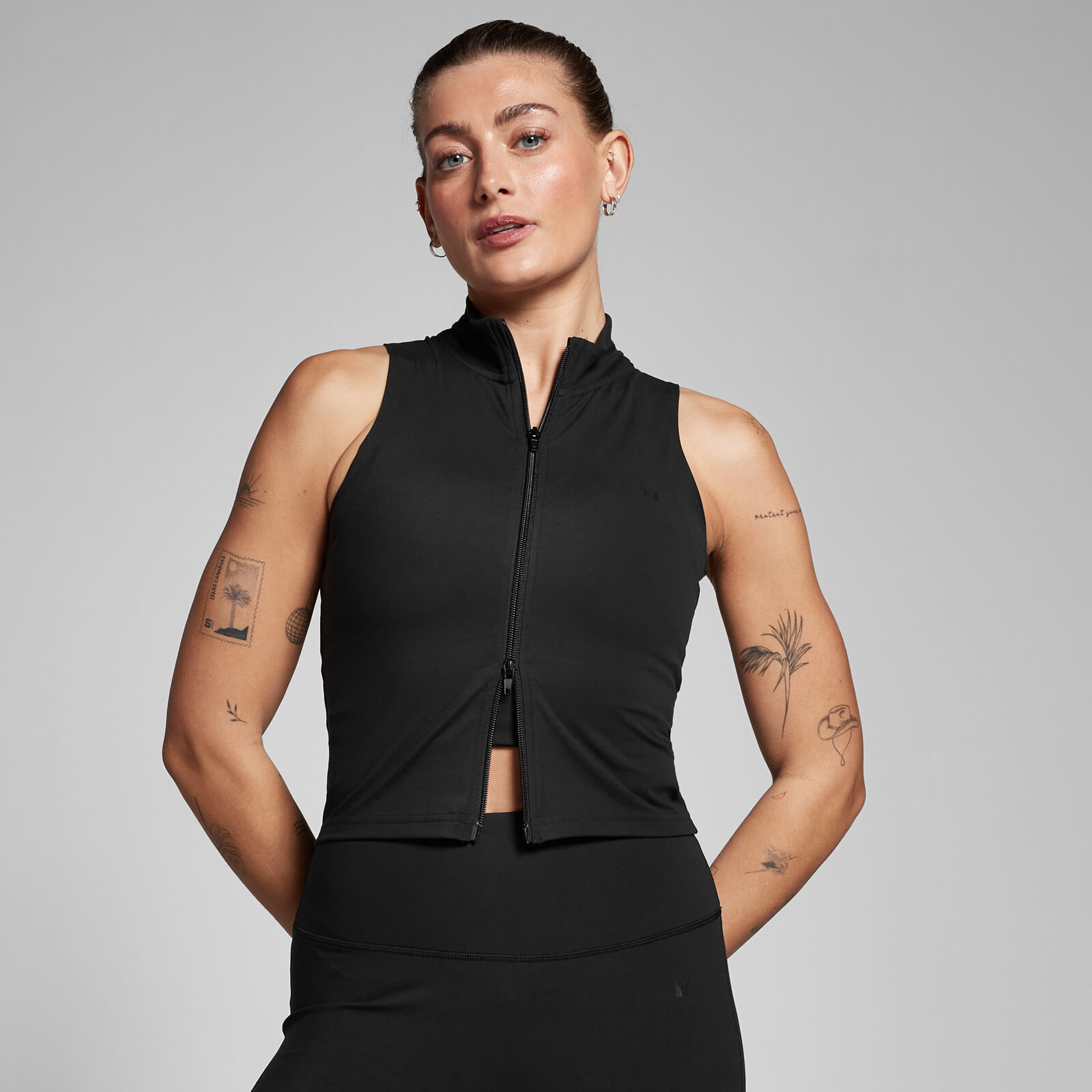 5059883277295 - Damen Tempo Top mit durchgehendem Reißverschluss – Schwarz  - XS