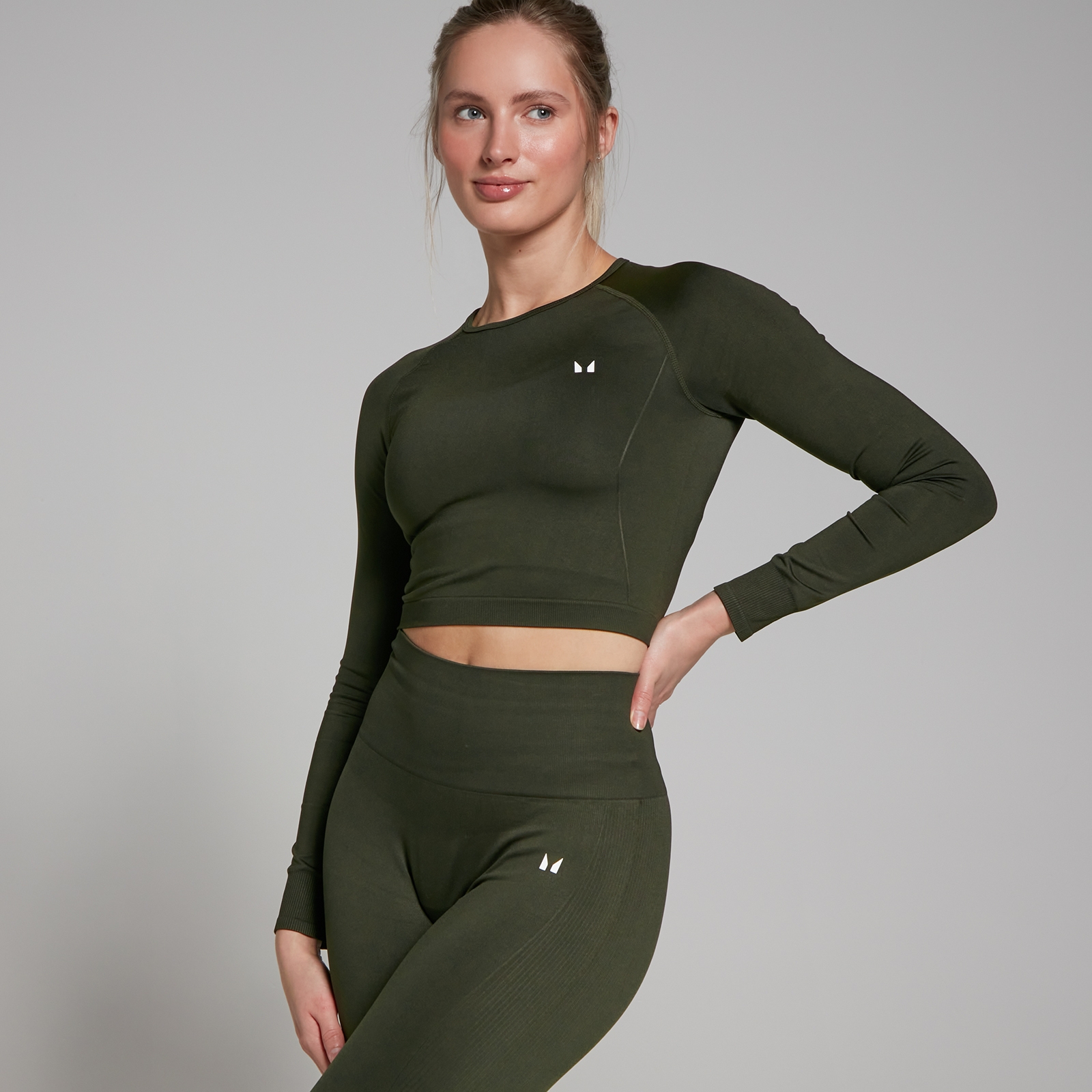 5059883284637 - Womens Shape Seamless Long Sleeve Crop Top - Forest Green - S