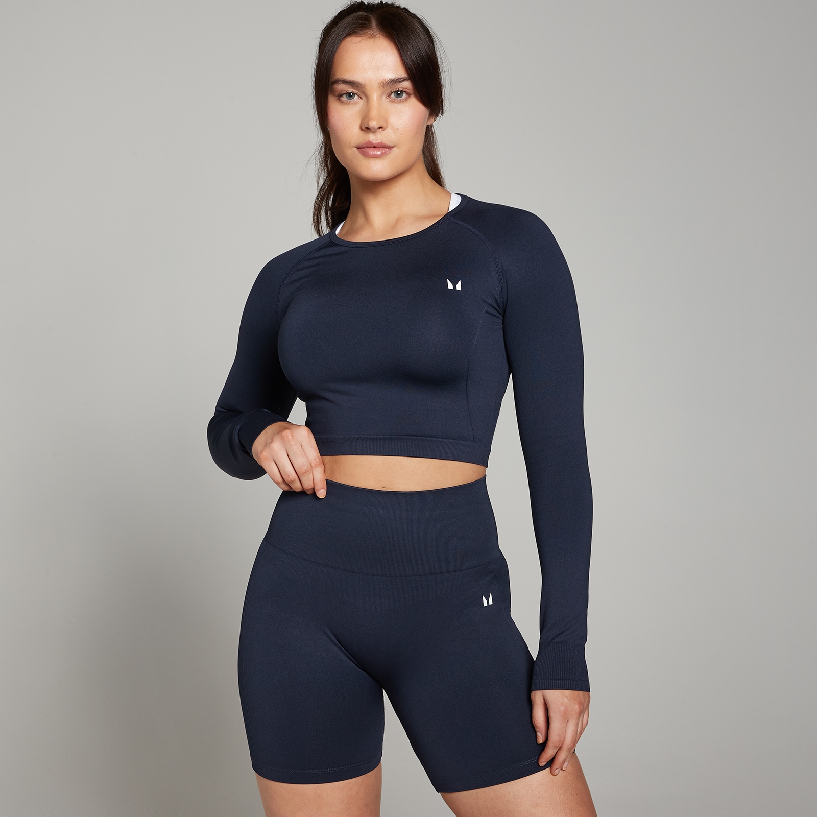 5059883287416 - Damen Shape Nahtloses Langarm-Crop-Top — Navy  - M