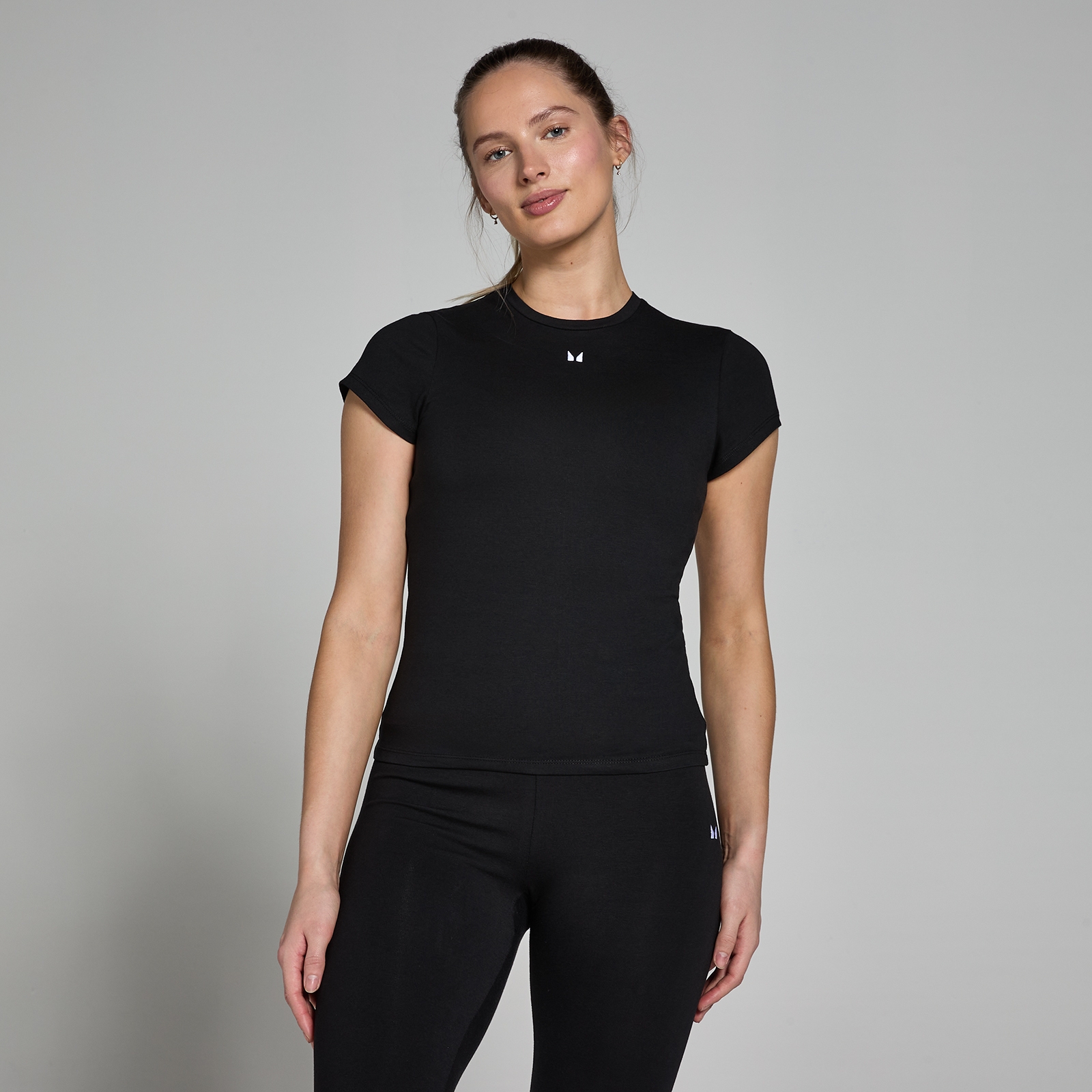 5059883312941 - Damen Basics Körperbetontes Kurzarm-T-Shirt – Schwarz - M