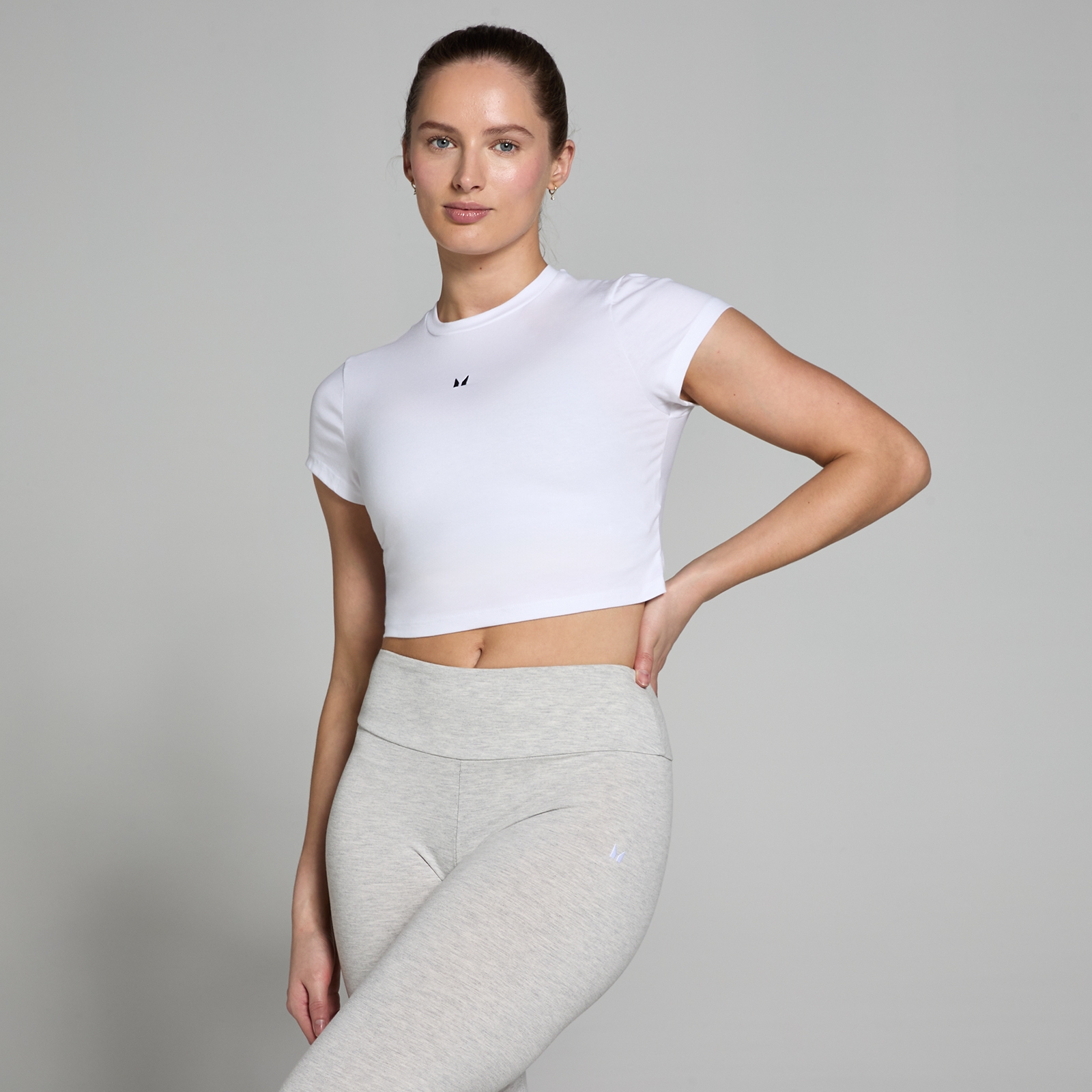 5059883313214 - Damen Basics Körperbetontes Kurzarm-Crop-T-Shirt – Weiß - S