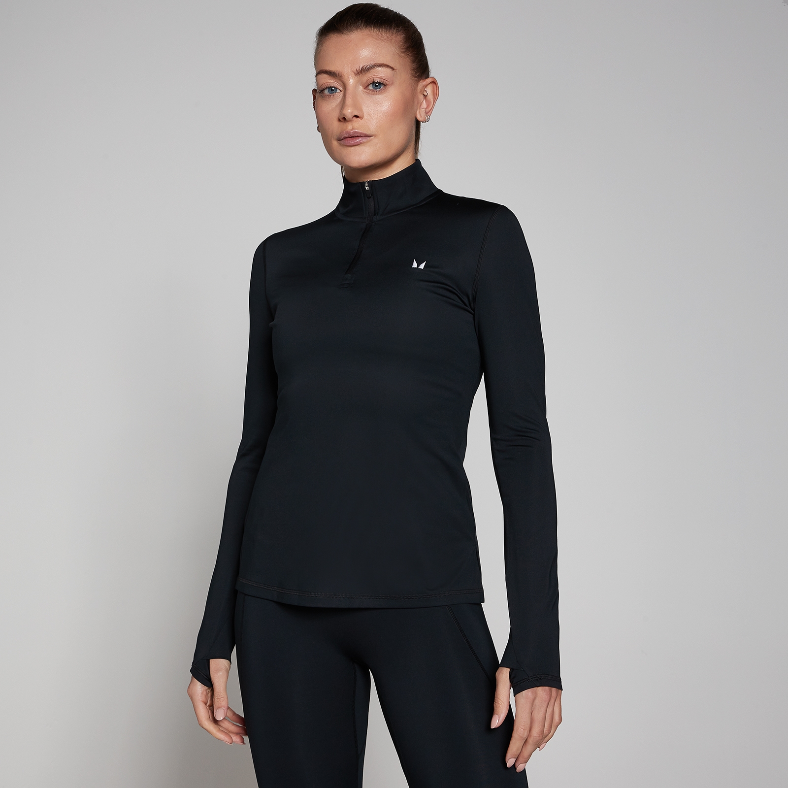 5059883314525 - Damen Training Top mit 1 4-Reißverschluss – Schwarz - XXS