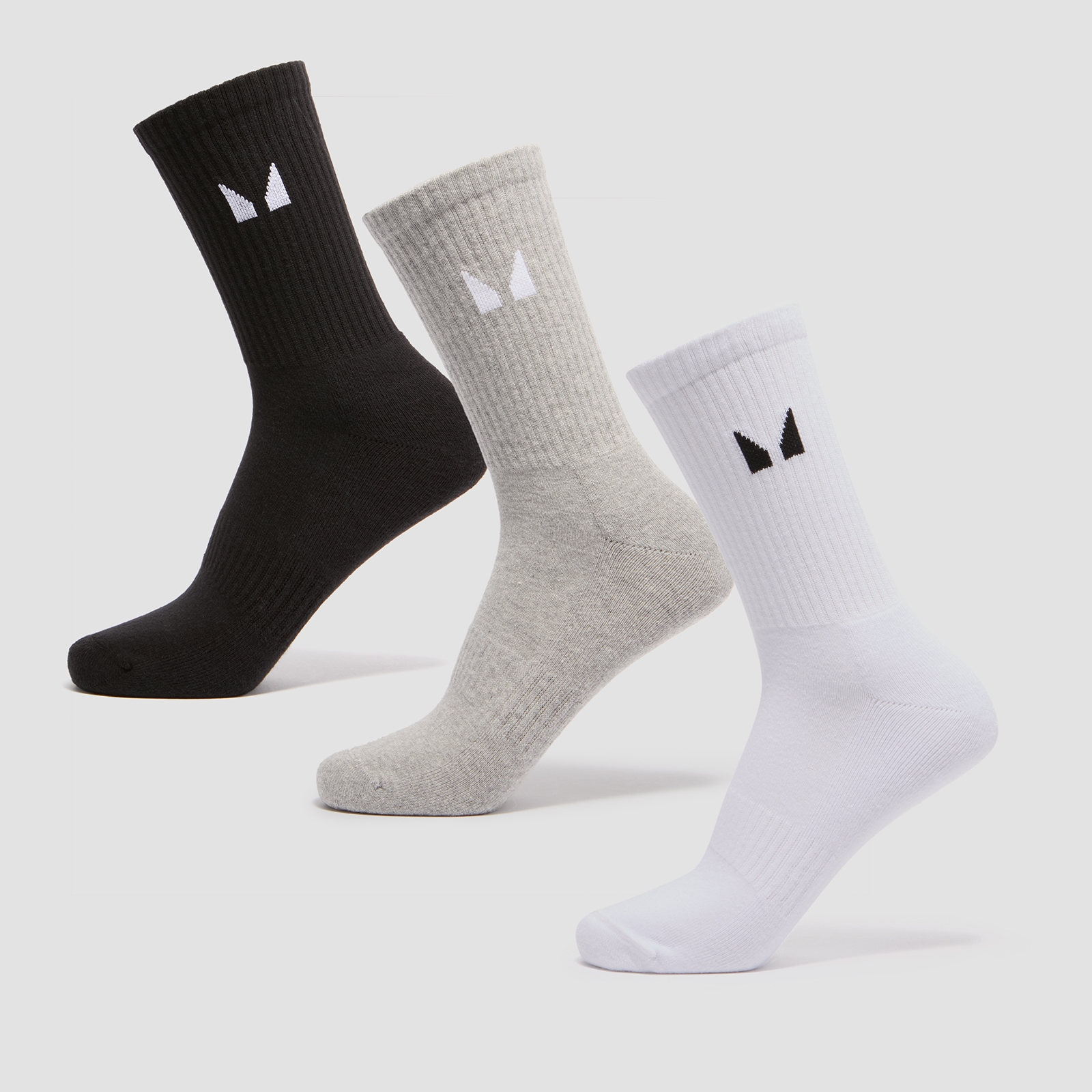 5059883316376 - Unisex Crew-Socken (3er-Pack) – Weiß Schwarz Hellgrau - UK 12-14