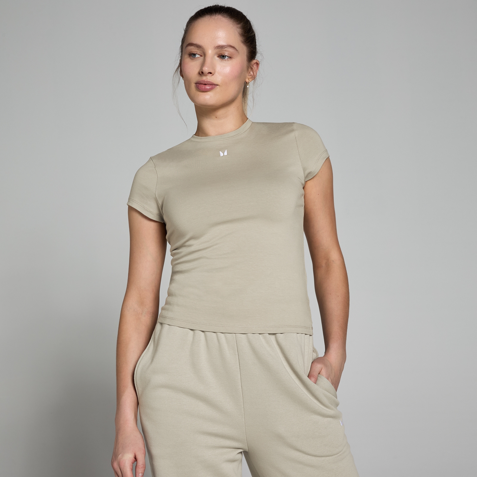 5059883329123 - Damen Basic Body Fit Kurzarm-T-Shirt – Nebel - XS