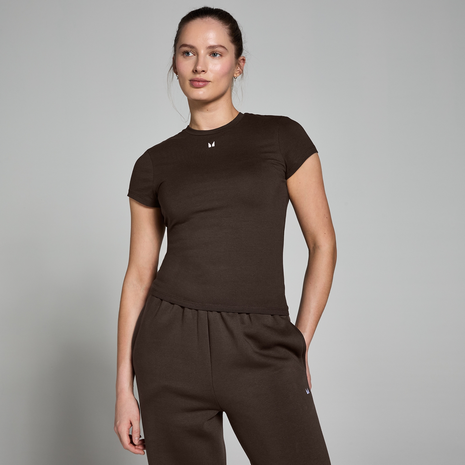 5059883329192 - Damen Basic Body Fit Kurzarm-T-Shirt – Kaffee - XS