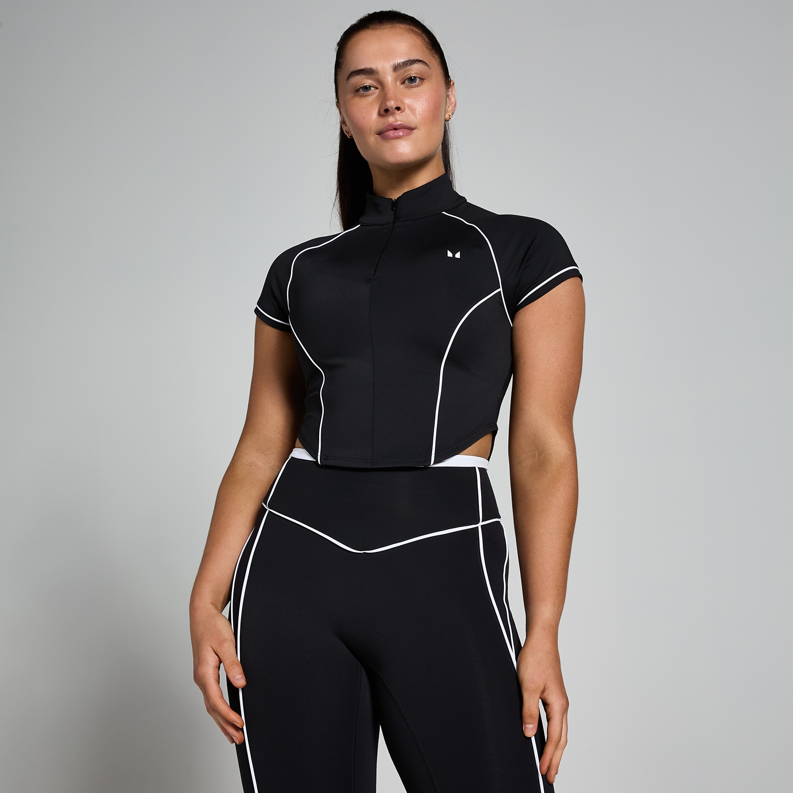 5059883331546 - Tempo Kontrastpaspelierung Top für Damen mit 1 4-Reißverschluss – Schwarz - XL