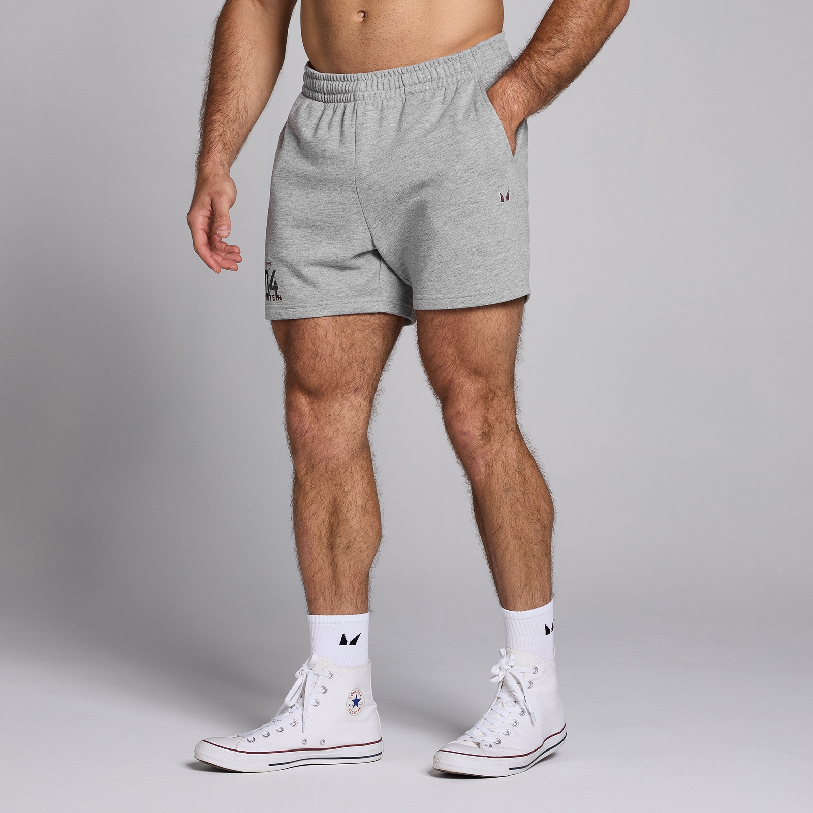 5059883339313 - Herren Origin Sweatshorts 13 cm mit Grafik – Verwaschenes Grau  - XS