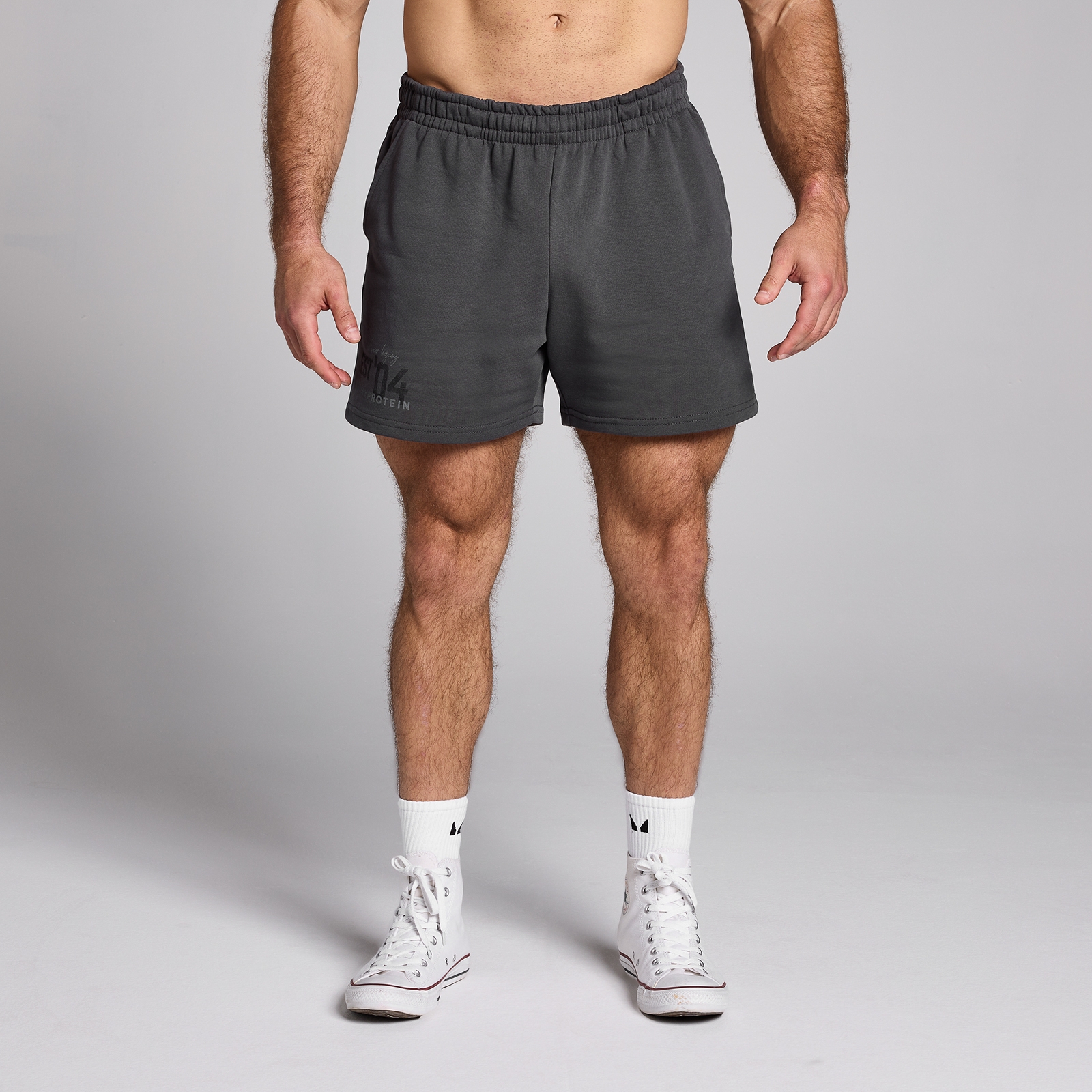 5059883339382 - Herren Origin Sweatshorts 13 cm mit Grafik – Hellgrau  - XS