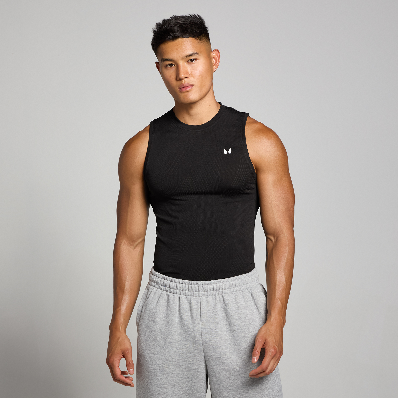 5059883399386 - MP Herren Tempo nahtloses Tanktop mit Grafikelement – Schwarz - M