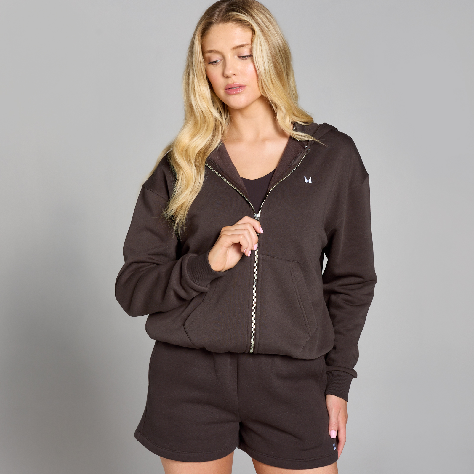 5059883402062 - MP Damen Basics Kapuzenpulli mit durchgehendem Reißverschluss – Schokolade - S