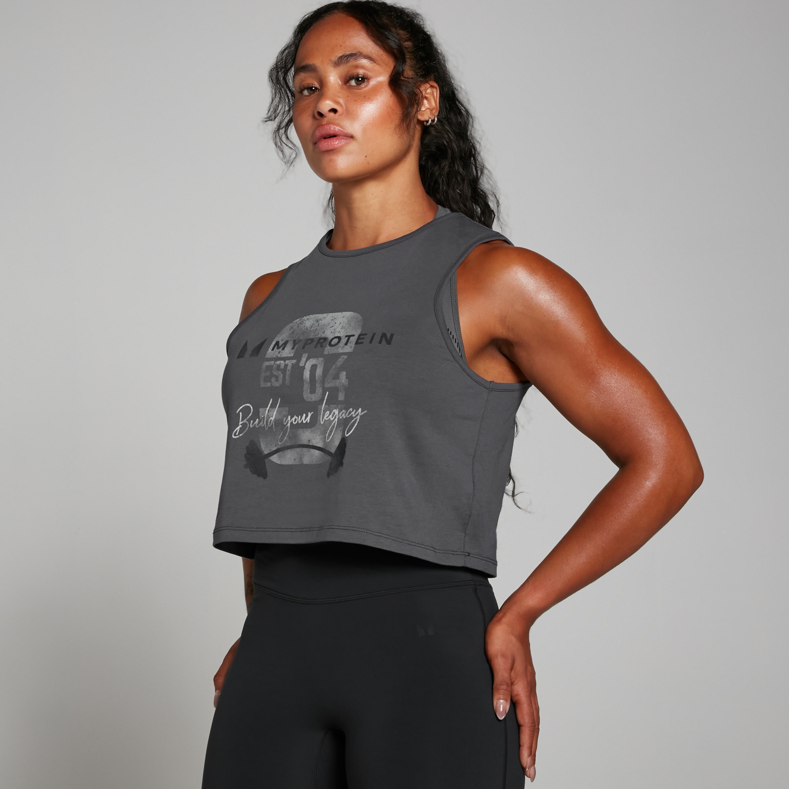 5059883418940 - Damen Origin Crop-Top mit Grafik Verwaschenes Grau - XL