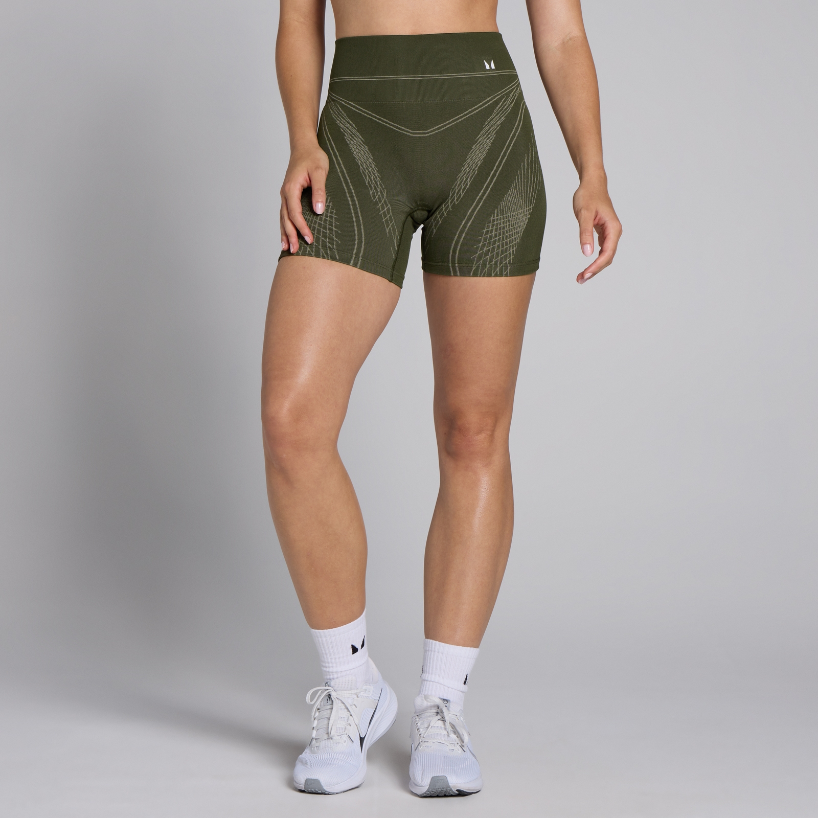 5059883431314 - Damen Tempo Nahtlose Linear-Shorts – Dunkles Olivgrün - XS