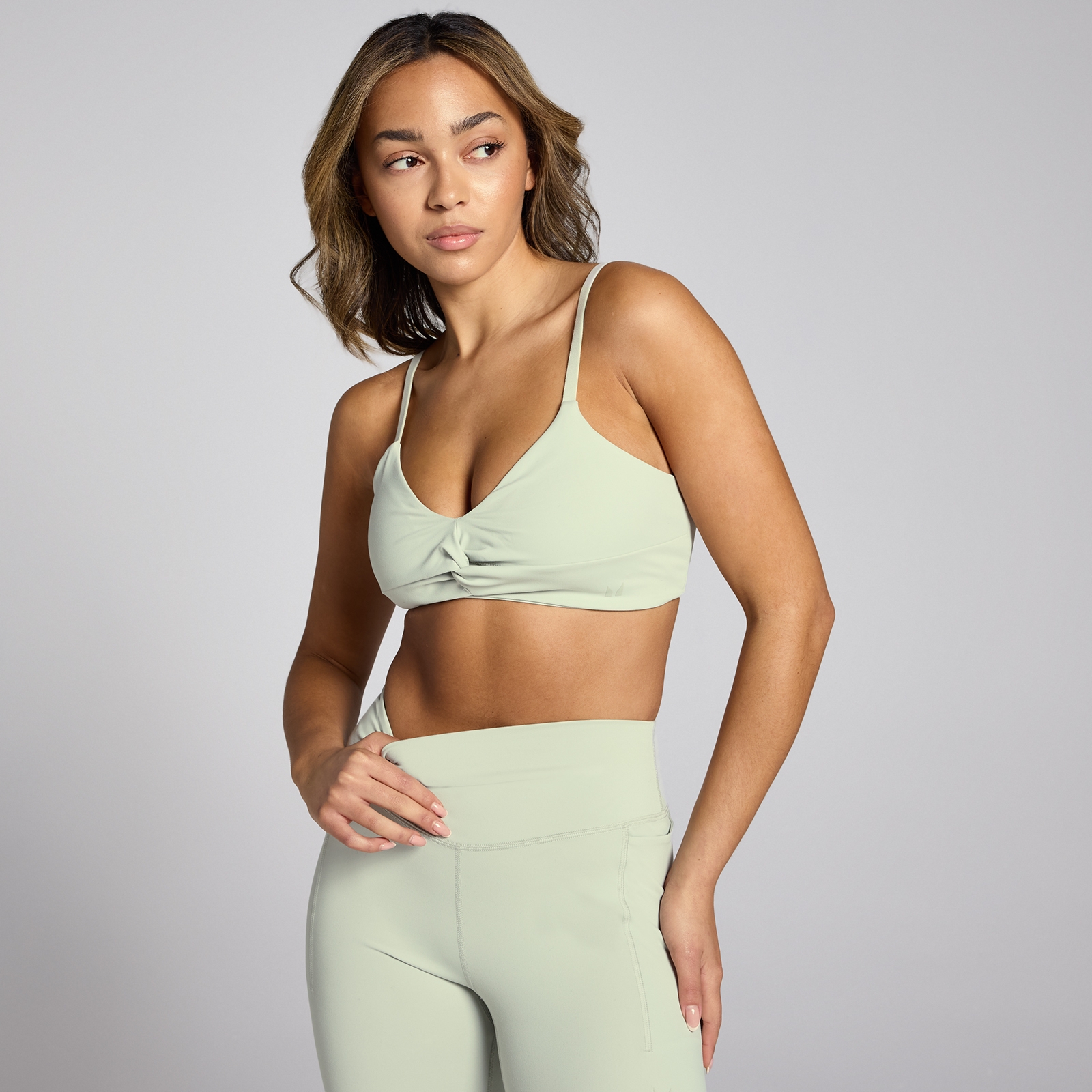 5059883443218 - Womens Lifestyle Twist Front Sports Bra - Mineral Green - XS