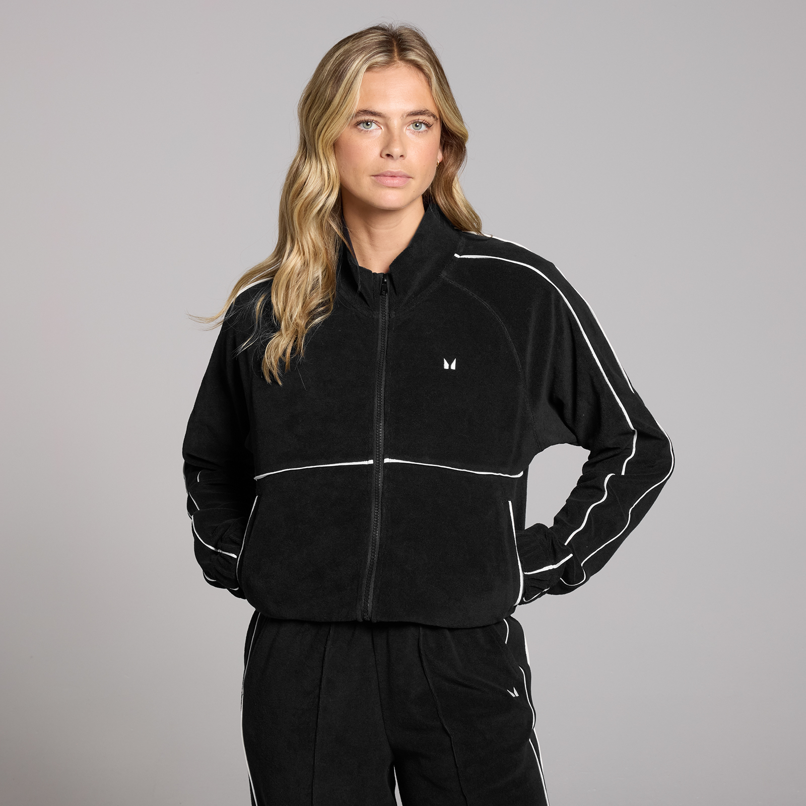 5059883453743 - Womens Lifestyle Towelling Tracksuit Jacket - Black - XS