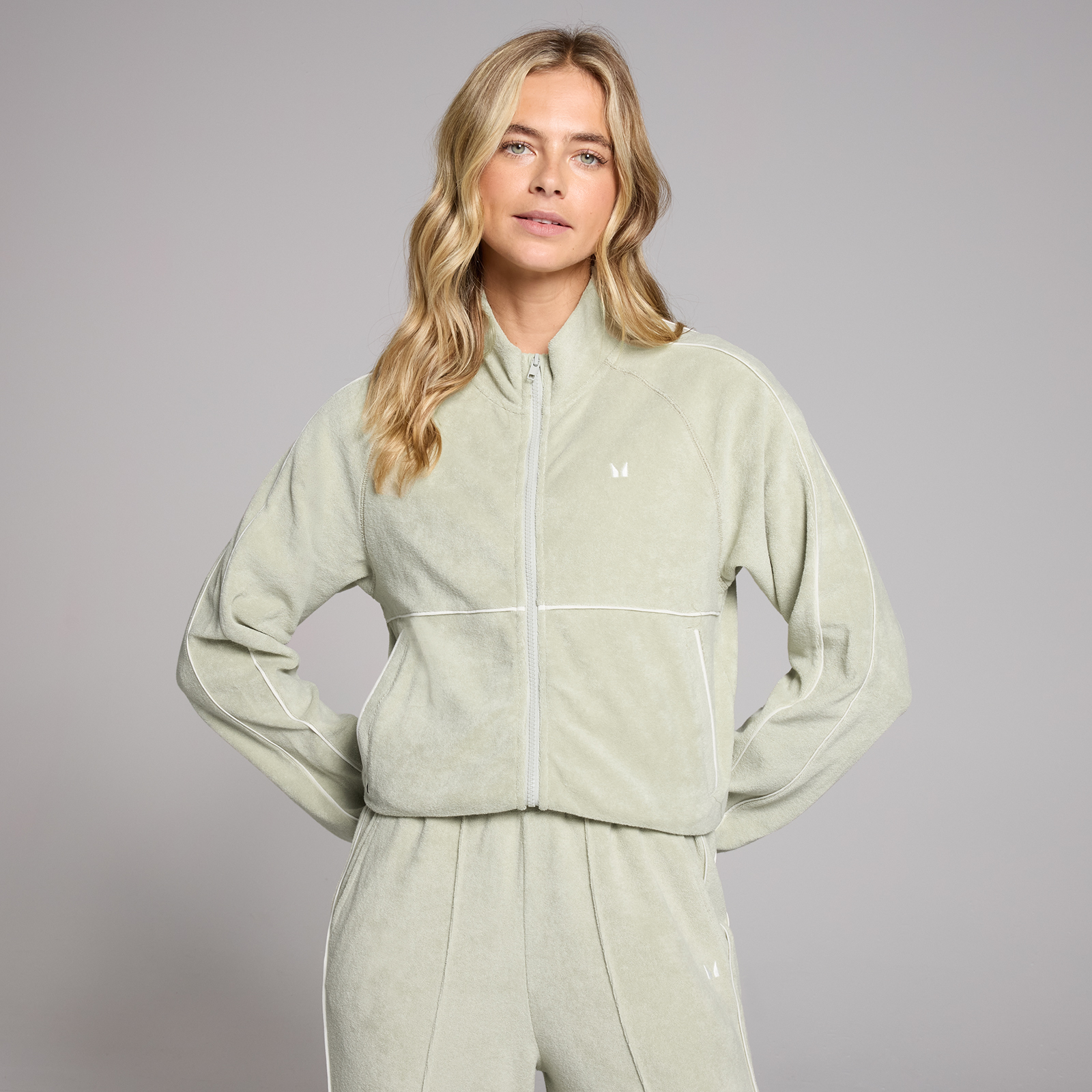 5059883453811 - Womens Lifestyle Towelling Tracksuit Jacket - Mineral Green - XS