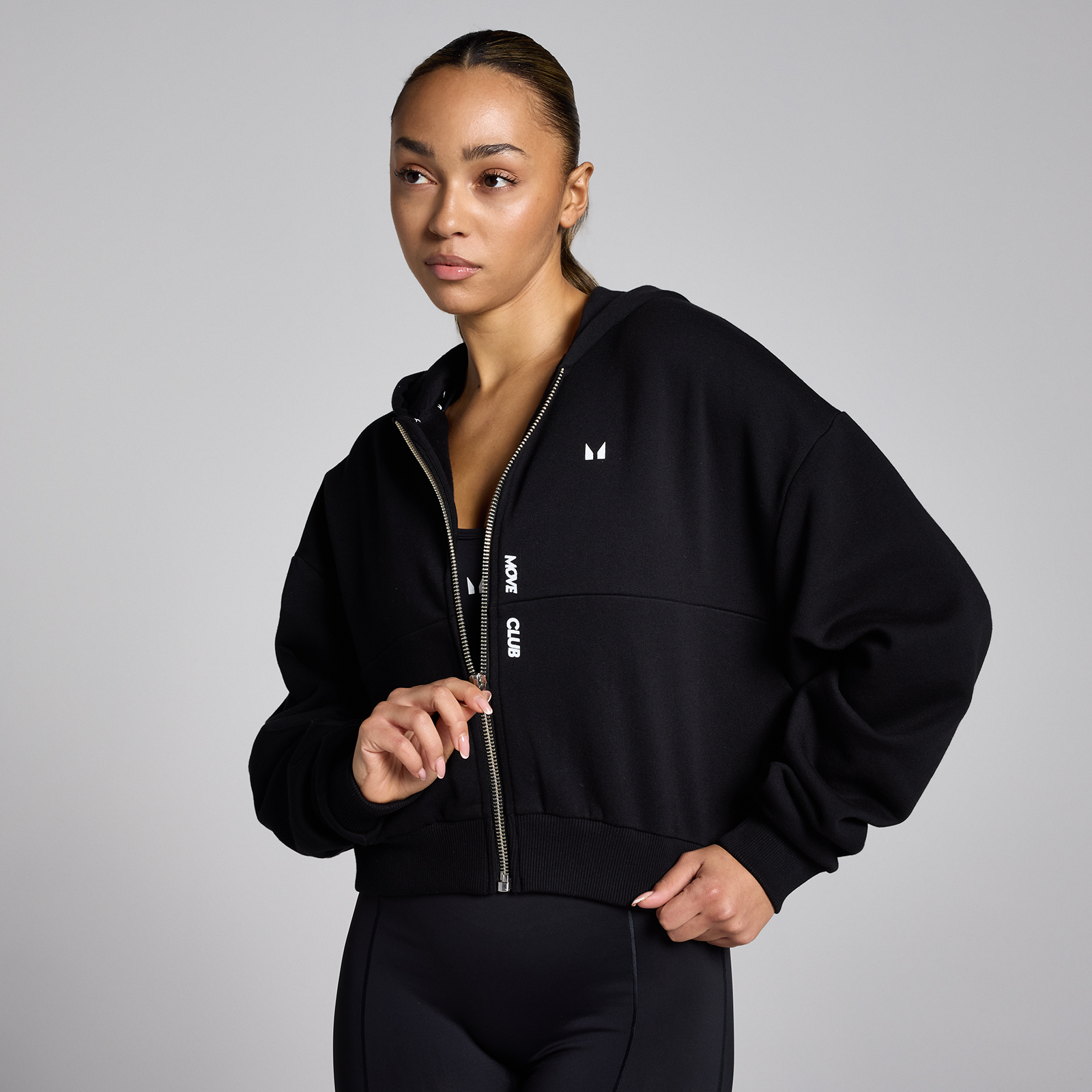 5059883454023 - Damen Tempo Kapuzenpulli mit durchgehendem Reißverschluss – Schwarz - XS