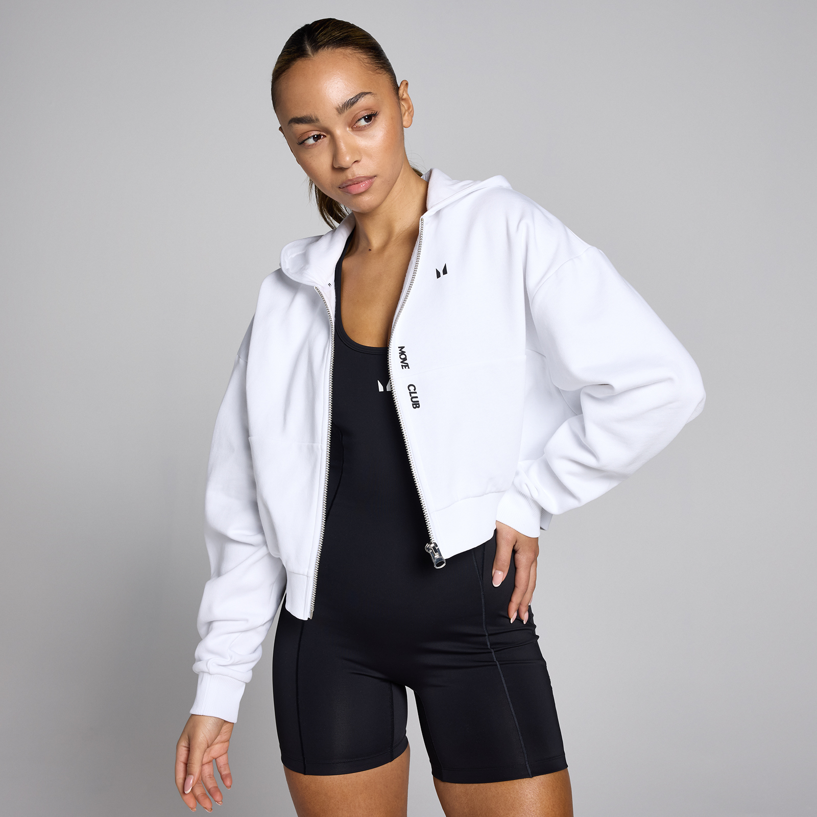 5059883454092 - Damen Tempo Kapuzenpulli mit durchgehendem Reißverschluss – Weiß - XS