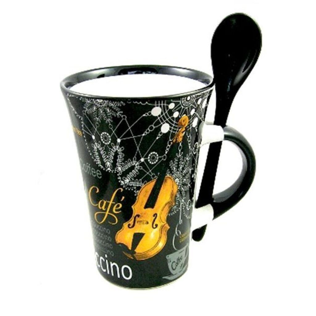 5060149338933 - Tasse Cappuccino Tasse Geige Violine Streicher mit Löffel   Mug with spoon