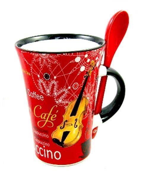 5060149338940 - Tasse Cappuccino Tasse Geige Violine Streicher mit Löffel   Mug with spoon