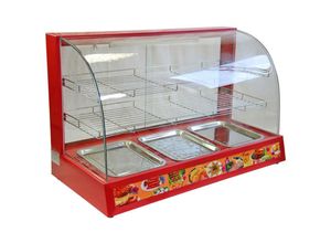 5060225635505 - Monster Shop - KuKoo Elektrische Beheizte Vitrine Warme Küche Speisewärmer Buffetwärmer 2 Etagen für Lebensmittel mit Glasschiebetüren 90cm rot - Rot