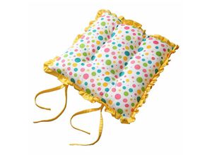 5060422531044 - Rüschenkissen zum Wenden Stuhlkissen mit Bändern Polka Dots Multi - Gelb - Homescapes