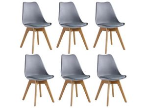 5060632402479 - Life Interiors - Set aus 1 2 4 6 Lorenzo Retro-Esszimmerstuhl – Kunstleder gepolstert Kunststoffkörper und Massivholzbeine – Grau – 4er-Set - Grau