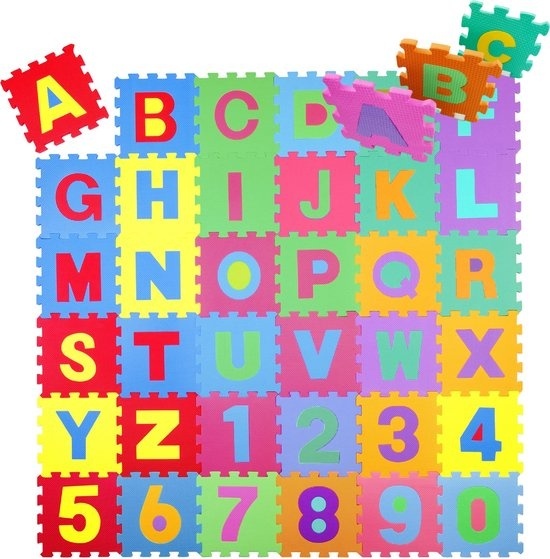 5060953500311 - Aerend - Spielmatte XL - 72 Teile Puzzlematte mit Buchstaben & Zahlen - Eva Schaumstoff Spielmatte für Babys & Kinder 180x180 cm