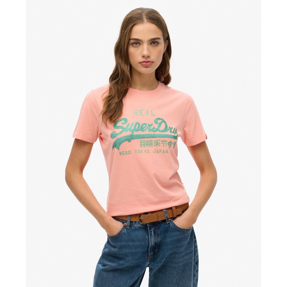 5063068606732 - Damen Slim T-Shirt mit Strass Vintage Logo