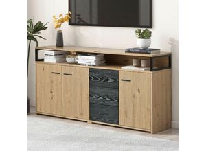 5063371022250 - Kommode mit 3 Schubladen und 6 Fächern Sideboard mit verstellbaren Einlegböden Anrichte multifunktion Highboard Breite 150cm Eiche - Merax