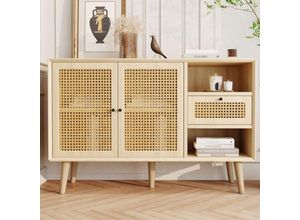 5063371041480 - Kommode Rattangeflecht Sideboard mit Schublade und 6 Fächer Rattan Wohnzimmerschränke Anrichte Landhausstil TV-Board Massivholz 1204080cm - Merax