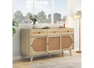 5063371051786 - Sideboard Landhausstil mit Schublade und 6 Fächer Kommode mit Rattangeflecht Anrichte TV-Board B140cm - Merax