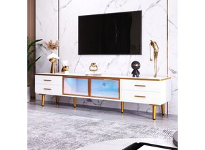 5063371063222 - Lowboard mit LED-Beleuchtung inkl Fernbedienung Breite170cm TV-Board mit Metallbeine TV-Schrank mit Glastüren und Schubladen - Merax