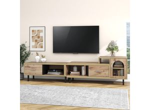 5063371066315 - Lowboard mit 2 Schubladen und 3 offenen Fächer TV-Schrank mit Glastür TV-Board Länge verstellbar 200-278cm