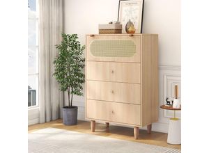 5063371066322 - Kommode Highboard mit Rattantür und 3 Schublade Sideboard aus Holz Stehschrank 80x40x120cm Eiche - Merax