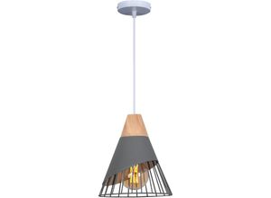 5065812986732 - Axhup - Pendelleuchten für Wohnzimmer Kreative Hängelampe im Badminton Form Moderne Stil Deckenlampe mit Holz & Eisen Lampenschirm (Grau)